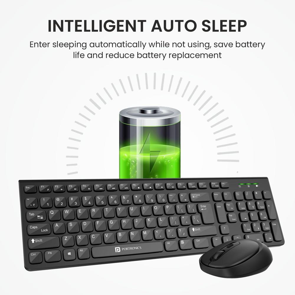 Portronics Key7 Combo Wireless Keyboard & Mouse Set with 2.4 GHz USB Receiver, 10m