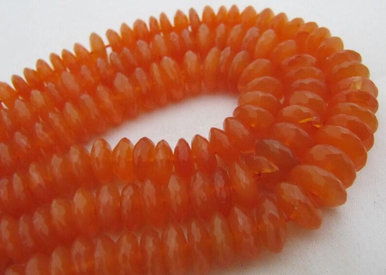 Natural Carnelian German Cut Rondelle Faceted Beads 8to12 mm Strand 8 inches Long