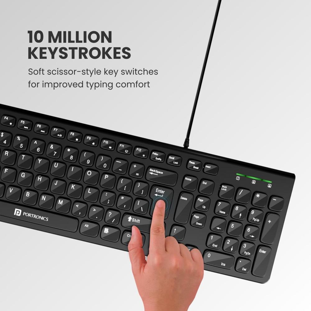 Portronics Ki-Pad 2 USB Wired Keyboard with 104 Keys, Dual