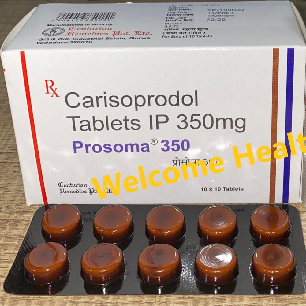 Prosoma 350mg Tablet - White Round, Carisoprodol 350mg | Clinically Proven Muscle Relaxant, Fast Acting Relief, 10 Tablets Strip
