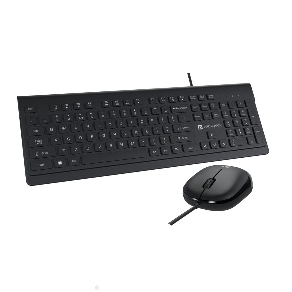Portronics Keytonic Keyboard And Mouse Combo With Usb Cable, 12 Function - Color: Black