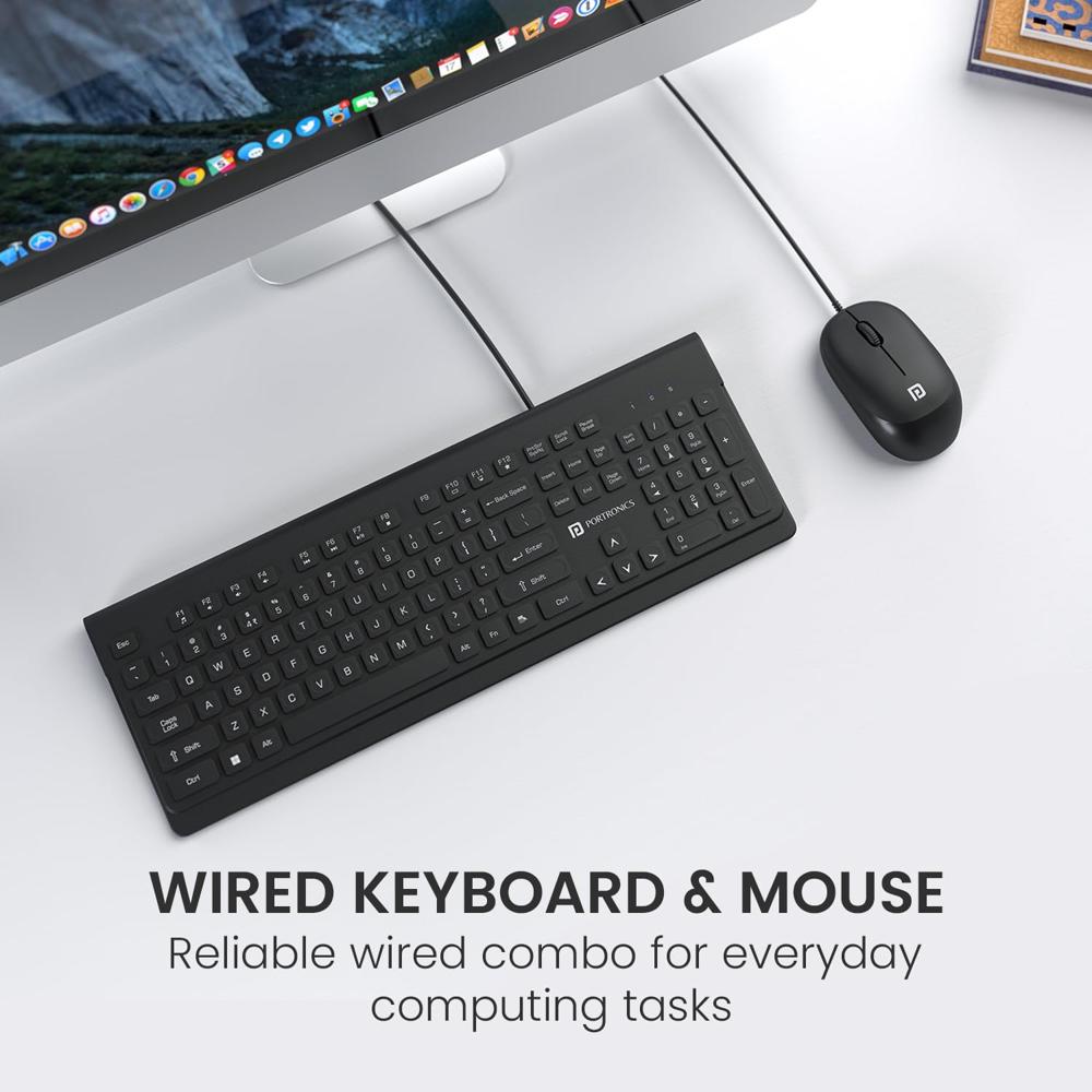Portronics Keytonic Keyboard And Mouse Combo With Usb Cable, 12 Function - Color: Black