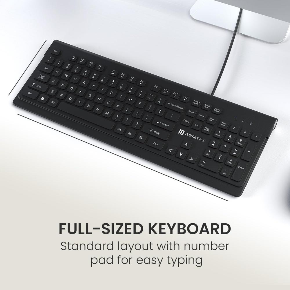 Portronics Keytonic Keyboard And Mouse Combo With Usb Cable, 12 Function - Color: Black