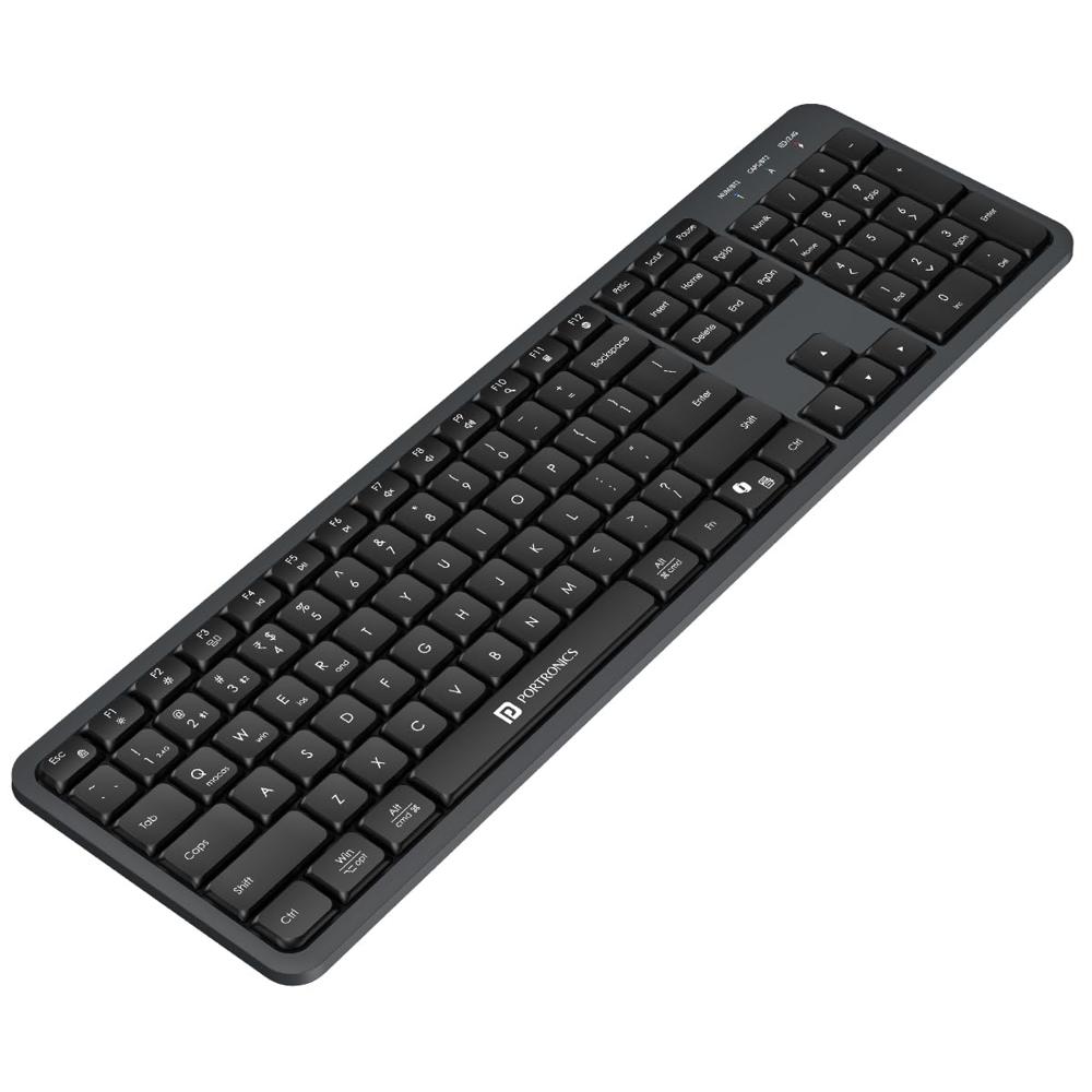 Portronics Akshr Prime Wireless Keyboard with Bluetooth + 2.4 GHz USB Receiver, Rechargeable