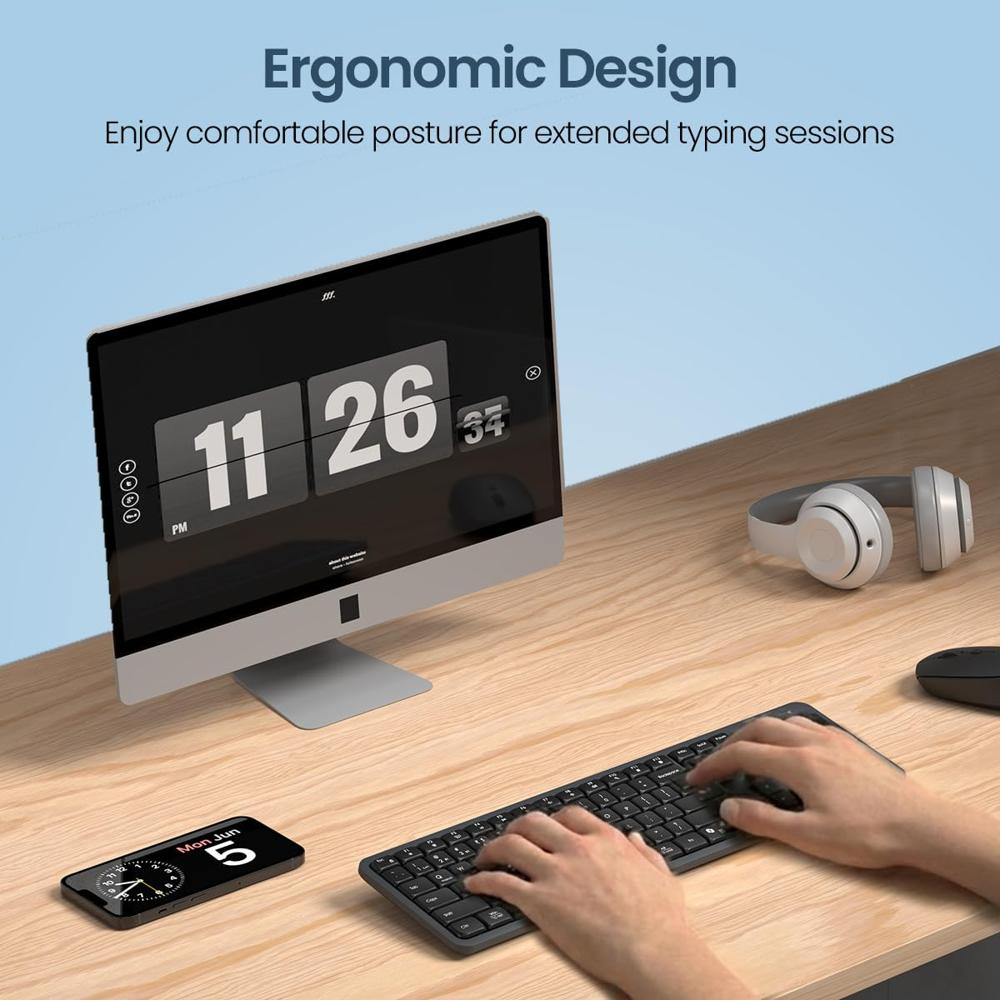 Portronics Akshr Prime Wireless Keyboard with Bluetooth + 2.4 GHz USB Receiver, Rechargeable