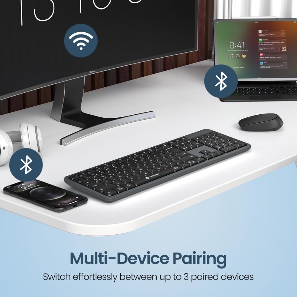 Portronics Akshr Prime Wireless Keyboard with Bluetooth + 2.4 GHz USB Receiver, Rechargeable