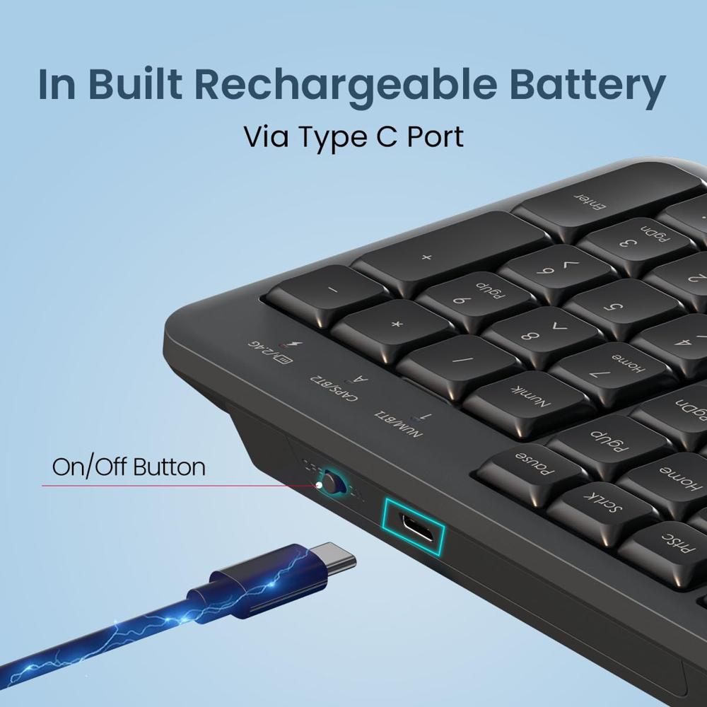 Portronics Akshr Prime Wireless Keyboard with Bluetooth + 2.4 GHz USB Receiver, Rechargeable
