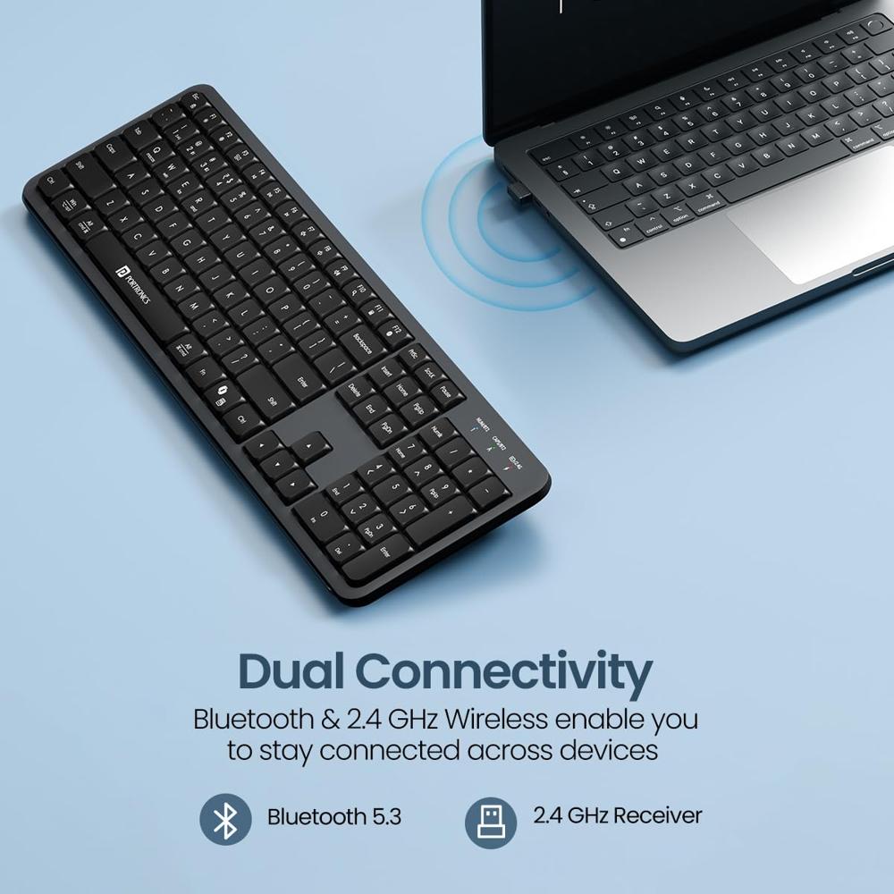 Portronics Akshr Prime Wireless Keyboard with Bluetooth + 2.4 GHz USB Receiver, Rechargeable