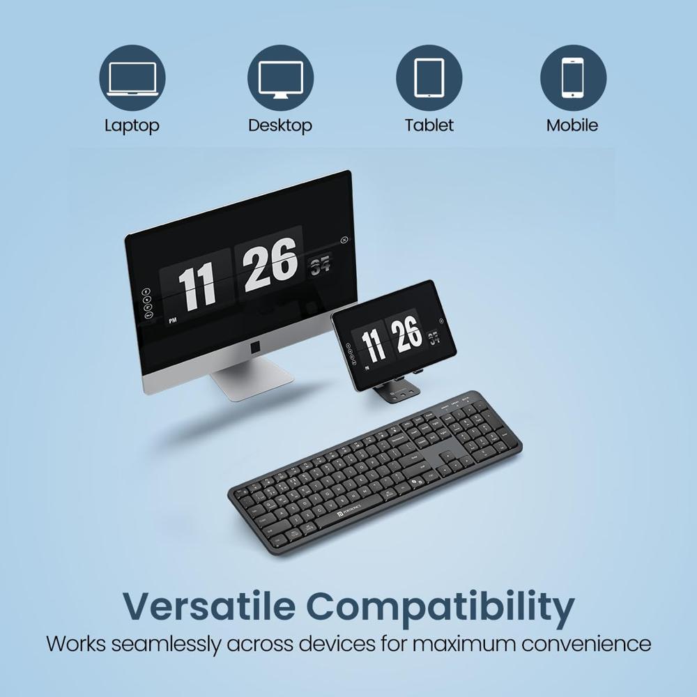 Portronics Akshr Prime Wireless Keyboard with Bluetooth + 2.4 GHz USB Receiver, Rechargeable