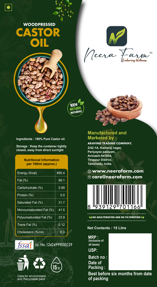 Cold Pressed Castor Oil 15 Kg Tin