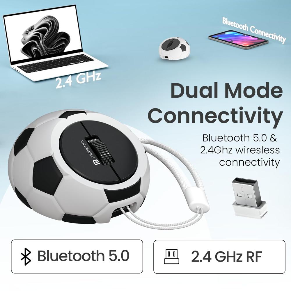 Portronics ToadPlay Football Mini Wireless Bluetooth Mouse with Dual