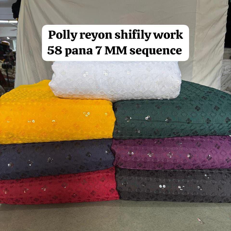7 MM Sequence 58 Panna Poly Rayon Shifily Work Fabric