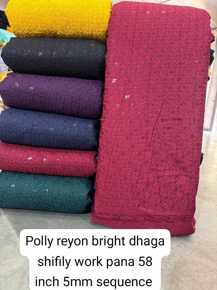 5 MM Sequence 58 Inch Poly Rayon Bright Dhaga Shifily Work Fabric