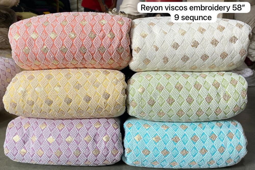 58 Inch 9 Sequence Rayon Viscos Embroidery Fabric