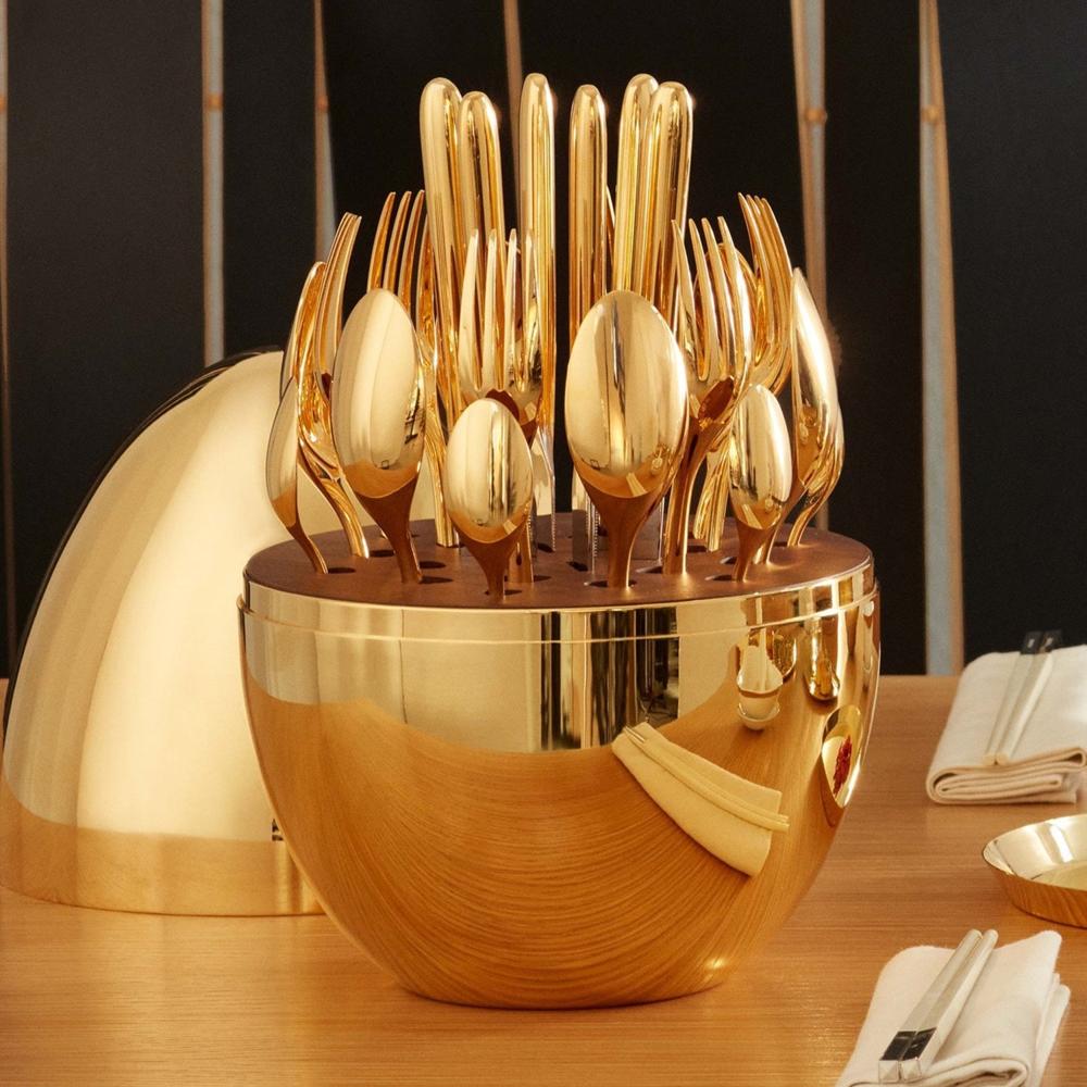 Premium Cutlery Set 24 Pcs With Oval Shaped Stand  (Golden / 24 Pcs Set) - Color: Mix