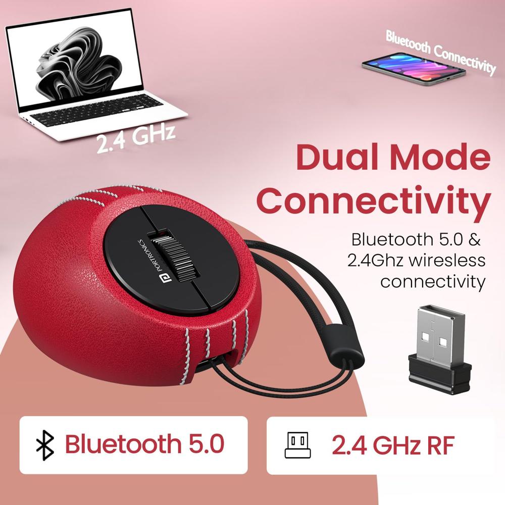 Portronics ToadPlay Cricket Mini Wireless Bluetooth Mouse with Dual Wireless Connectivity (BT + 2.4 GHz),