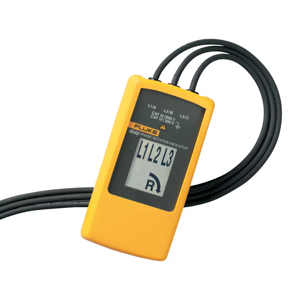 Fluke 9040 / 9062 Phase Rotation Indicator - Rugged Yellow/black, 124x61x27 Mm, Cat Iii 600v / Cat Iv 300v, Led Display, Non-contact Detection