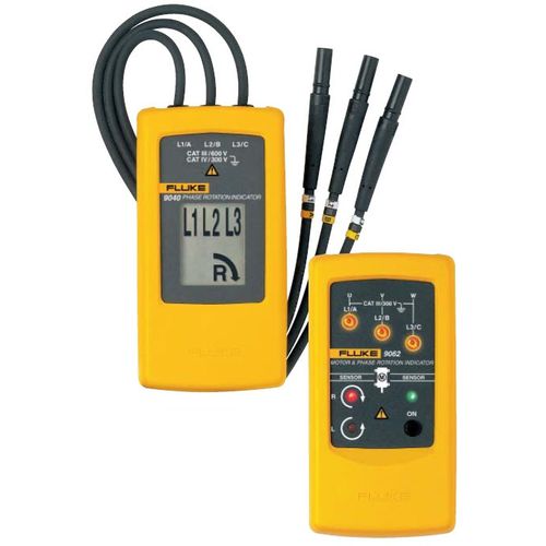 Fluke 9040 / 9062 Phase Rotation Indicator - Rugged Yellow/black, 124x61x27 Mm, Cat Iii 600v / Cat Iv 300v, Led Display, Non-contact Detection