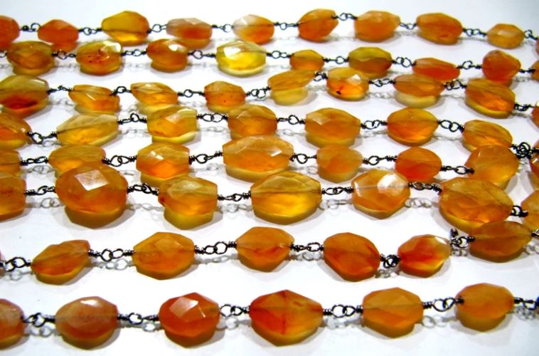 Natural Carnelian Oval Mani Shape Briolette Faceted 6X9mm Size Beaded Wire Wrapped Rosary Chain