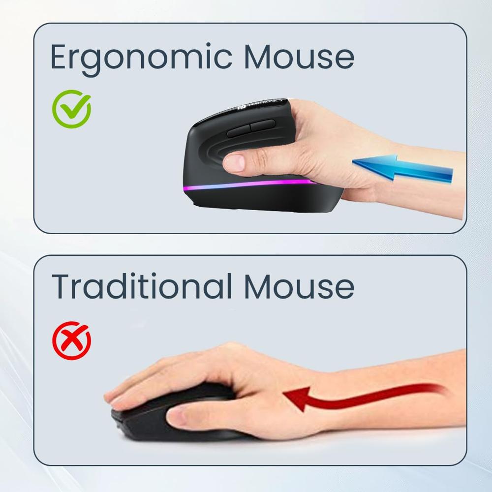 Portronics Toad Ergo 3 Ergonomic Wireless Mouse with RGB, 2400 DPI, Dual Mode