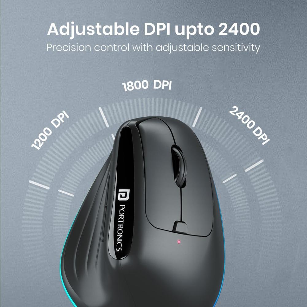 Portronics Toad Ergo 3 Ergonomic Wireless Mouse with RGB, 2400 DPI, Dual Mode