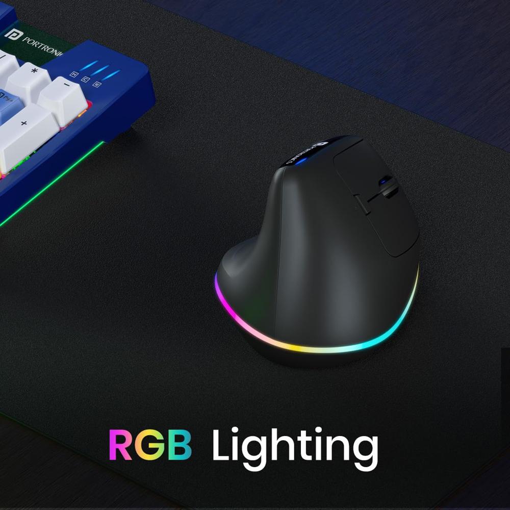 Portronics Toad Ergo 3 Ergonomic Wireless Mouse with RGB, 2400 DPI, Dual Mode