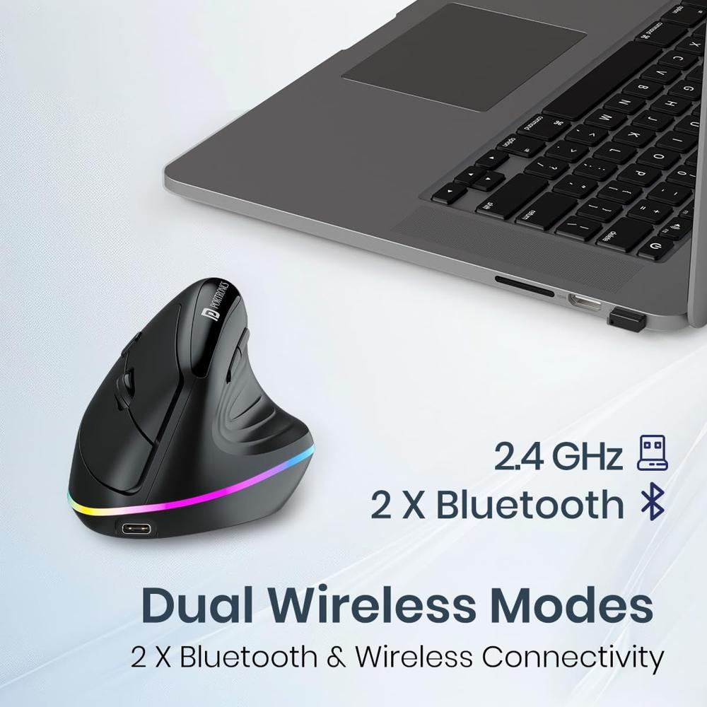 Portronics Toad Ergo 3 Ergonomic Wireless Mouse with RGB, 2400 DPI, Dual Mode