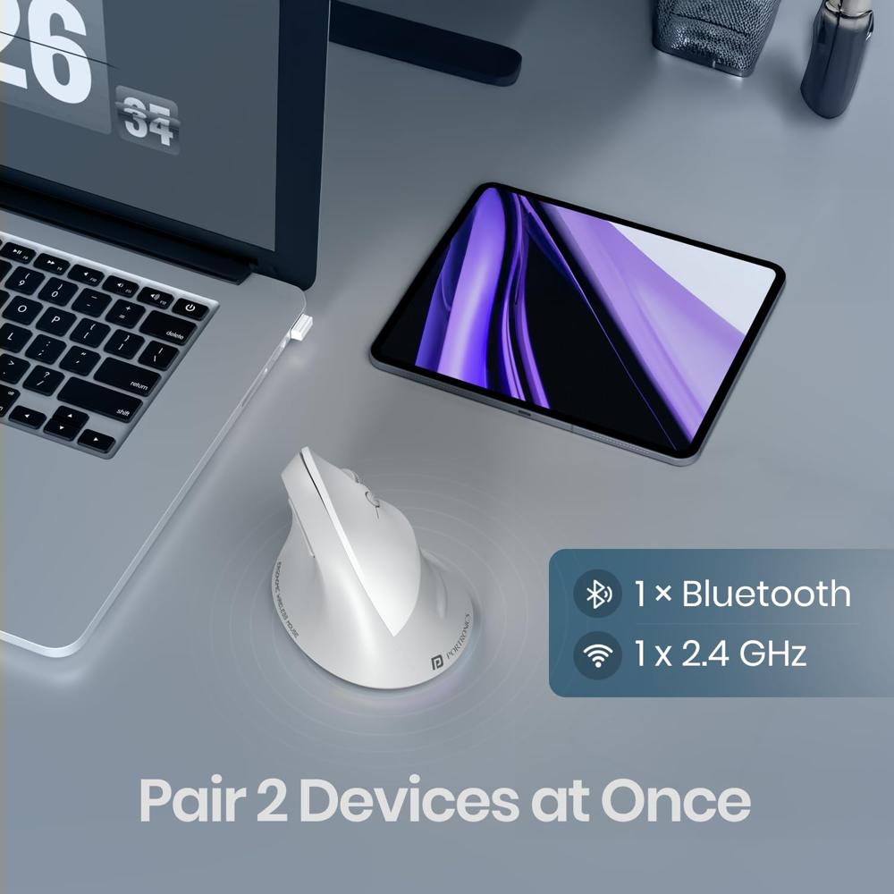 Portronics Toad Ergo 4 Vertical Wireless Bluetooth Mouse, Dual