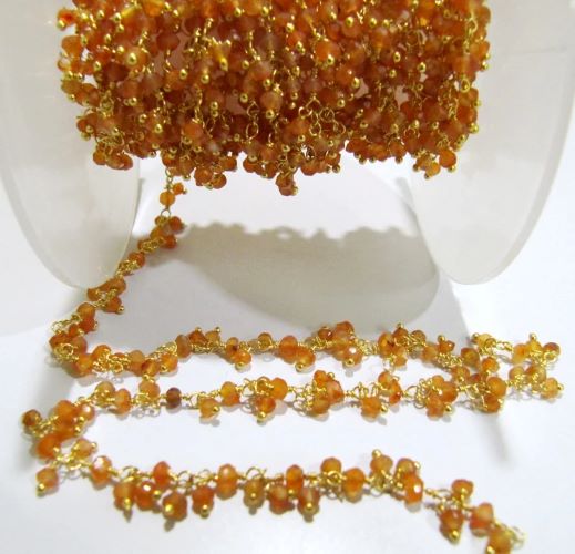 Natural Carnelian Rondelle Faceted 3mm Size Beaded Wire Wrapped Dangling cluster Chain