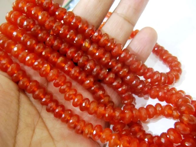 Natural Carnelian Rondelle Faceted 8mm Gemstone Beads Sold Per Strand 8 inches Long