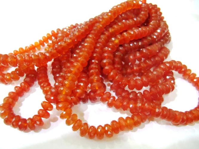Natural Carnelian Rondelle Faceted 8mm Gemstone Beads Sold Per Strand 8 inches Long