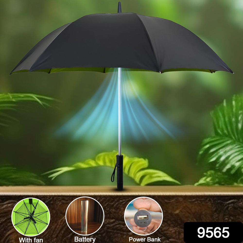 Sun Umbrella With Inside Fan & Power Bank Umbrellas For Summer (1 Pc) - Color: Mix