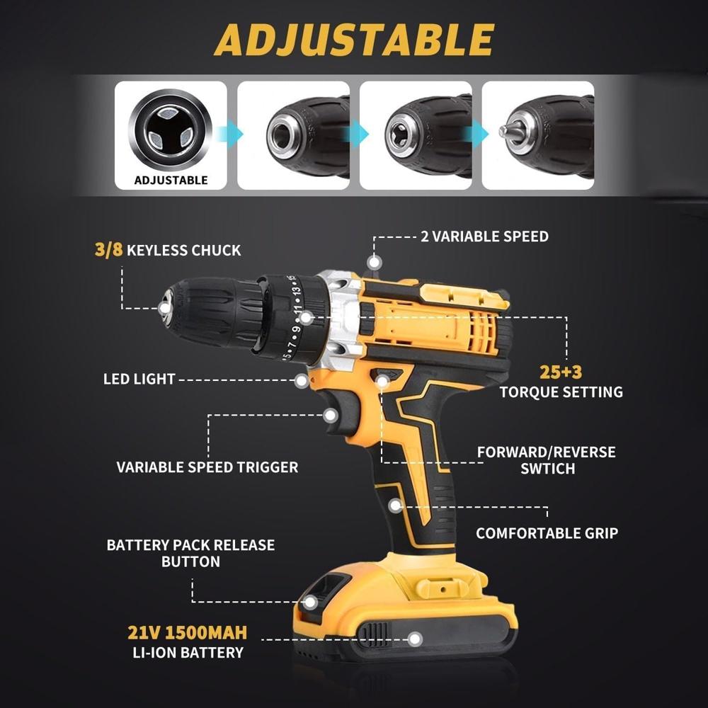 21 V Lithium Double Battery Cordless Drill Set (29 Pcs Set)