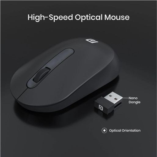 Portronics Toad 13 Ambidextrous Optical Mouse Runs on single AA Battery,30 Lakhs+ click life,Upto 1200 DPI, POR 1381 (2.4GHz Wireless, Black)