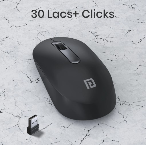 Portronics Toad 13 Ambidextrous Optical Mouse Runs on single AA Battery,30 Lakhs+ click life,Upto 1200 DPI, POR 1381 (2.4GHz Wireless, Black)