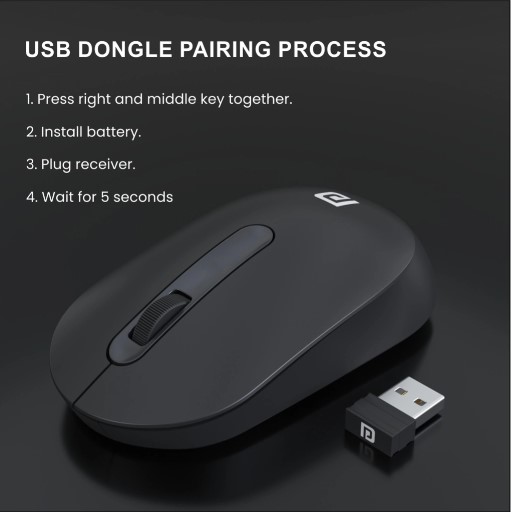 Portronics Toad 13 Ambidextrous Optical Mouse Runs on single AA Battery,30 Lakhs+ click life,Upto 1200 DPI, POR 1381 (2.4GHz Wireless, Black)