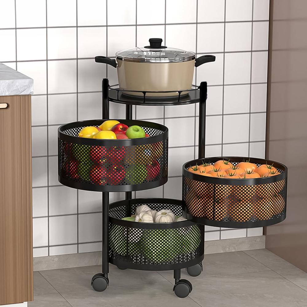 Metal Round High Quality Kitchen Trolley With Wheels (3 Layer / 1 Pc) - Color: Mix