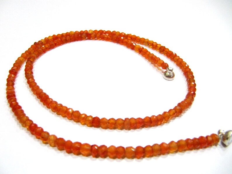 Natural Carnelian Rondelle Faceted 3-4Mm Beaded Necklace With Magnetic Clasp - Beads Colour: Orange