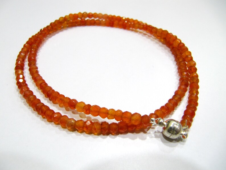 Natural Carnelian Rondelle Faceted 3-4mm Beaded Necklace With Magnetic Clasp