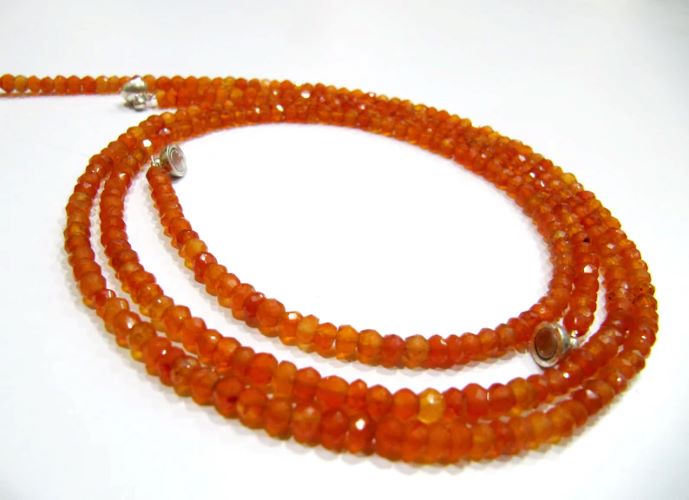 Natural Carnelian Rondelle Faceted 3-4mm Beaded Necklace With Magnetic Clasp