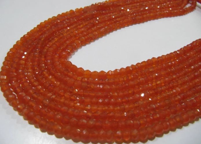 Natural Carnelian Rondelle Faceted 3-4mm Gemstone Beads Strand 13 inches long