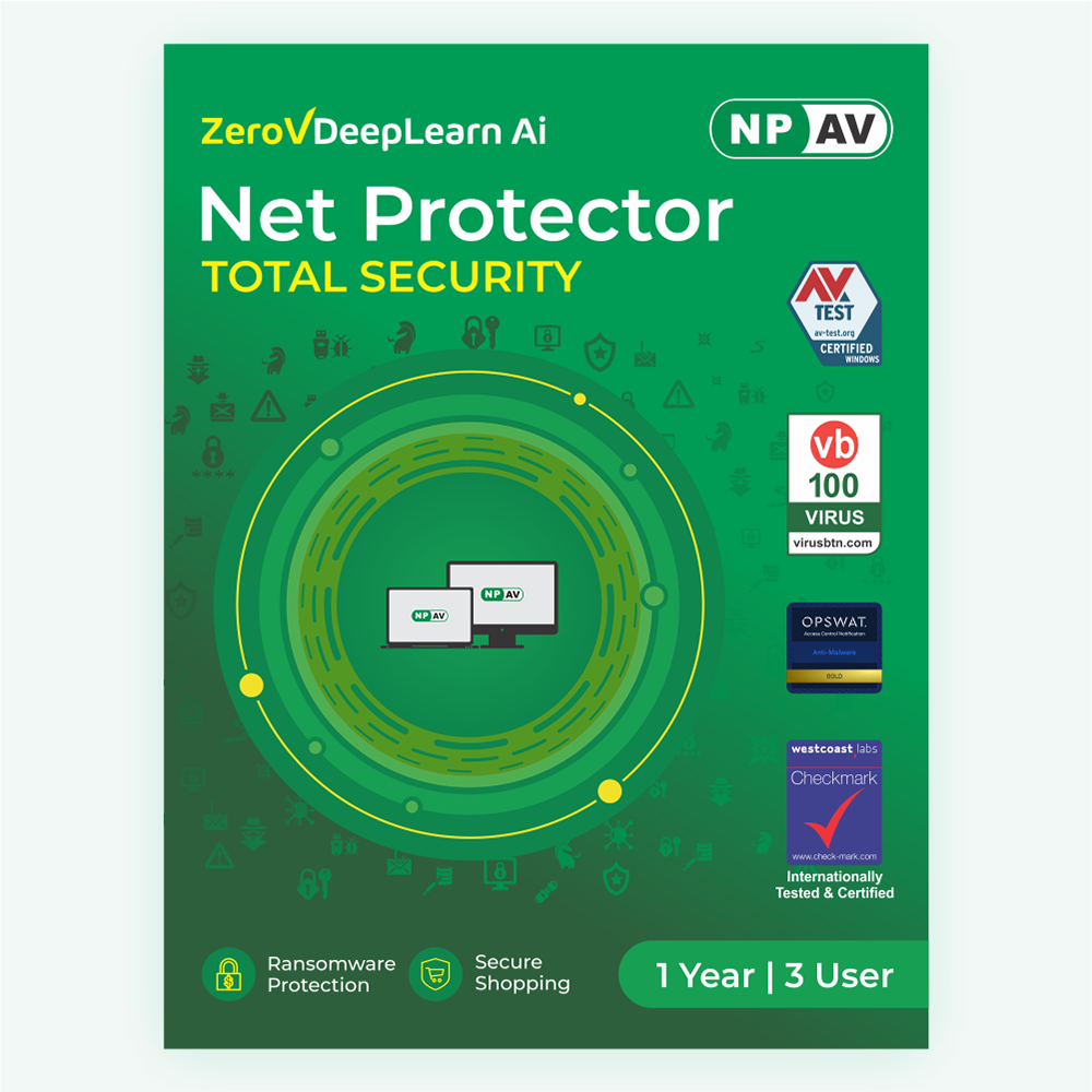 Net Protector Antivirus - Total Security 2026 |3 User - 1 Year with ZeroVDeepLearn Ai