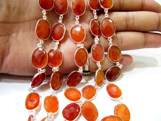 Natural Carnelian Briolette Faceted Uneven Free Shape 10 to 15mm Gemstone Bezel Connector Chain