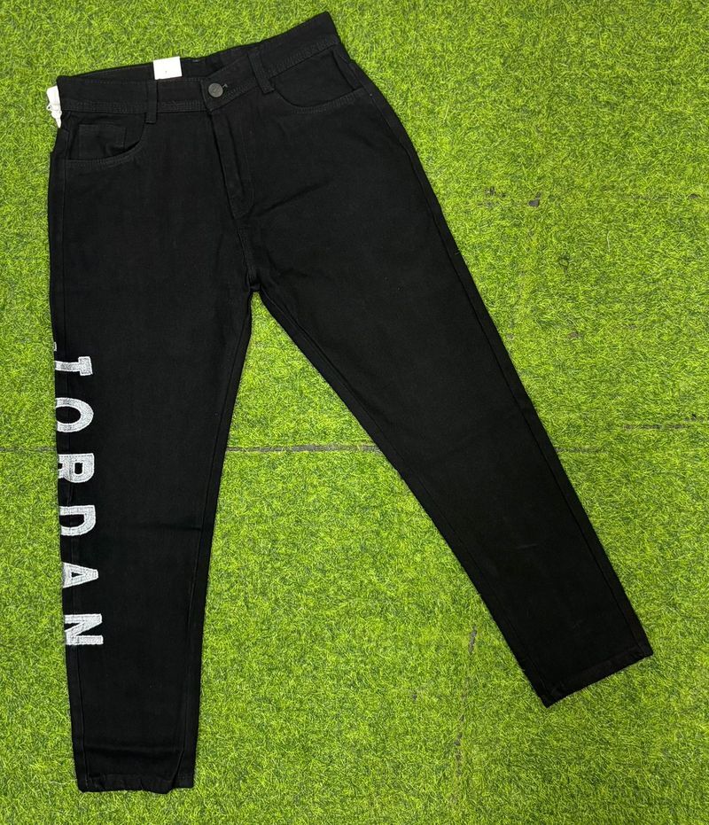 Zaaba Mens Denim Full length Typography Jeans, Black