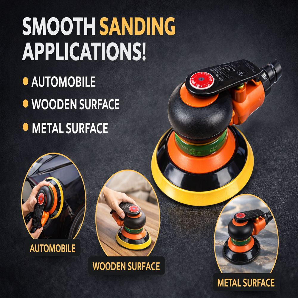 Random Orbital Air Sander, 6-Inch Power Tool for Wood, Metal, Plastic