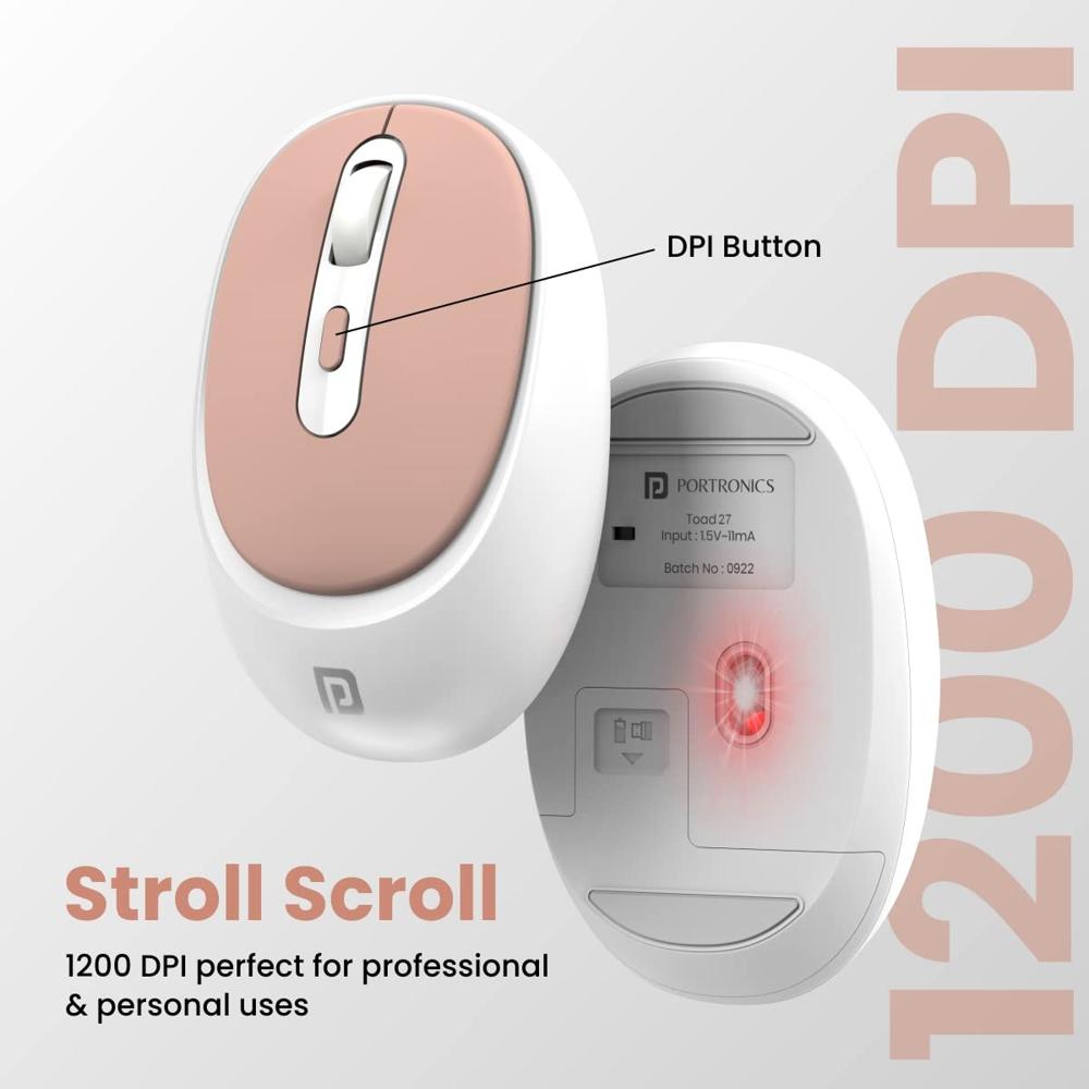 Portronics Toad 27 Wireless Mouse, Silent Buttons, 2.4 GHz with USB Nano