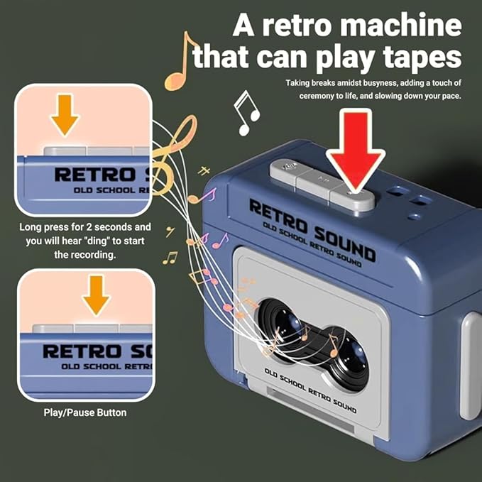 Mini Registratore Portachiavi Creativo A Forma Di Audiocassetta, Registra E Riproduci, Design Retrò Blu - 4