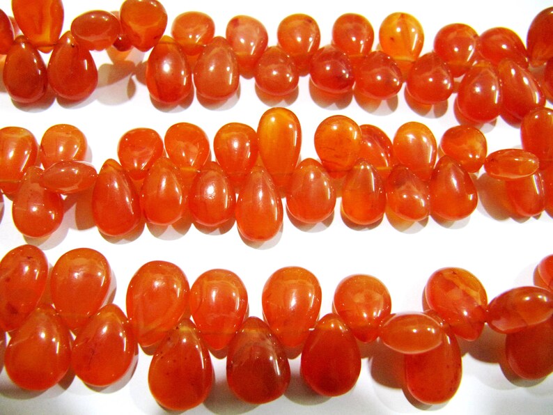 Natural Carnelian Pear Shape Plain smooth 9x12mm to 10x14mm Beads Graduated Strand 8 inches long