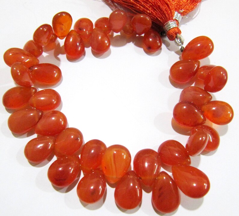 Natural Carnelian Pear Shape Plain smooth 9x12mm to 10x14mm Beads Graduated Strand 8 inches long