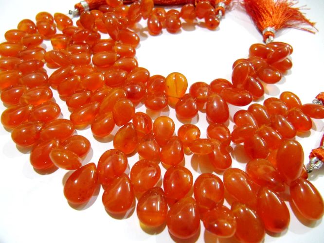 Natural Carnelian Pear Shape Plain smooth 9x12mm to 10x14mm Beads Graduated Strand 8 inches long
